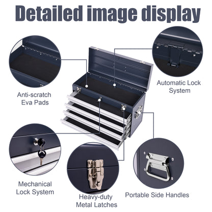 Heavy Duty Metal Tool Box, 21-inch, Portable Metal Tool Box With 4 Drawers, Small Tool Chest With EVA Liners - view 8