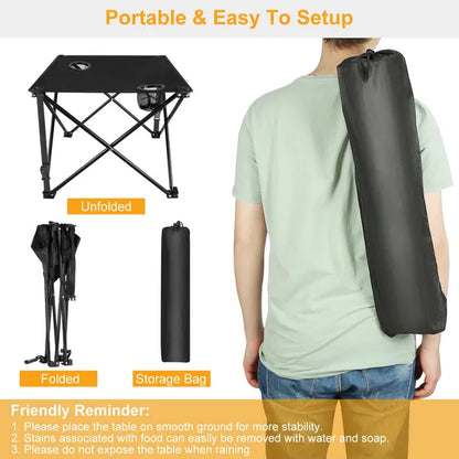 1Pc-2Pcs Options - Foldable Camping Table Portable Picnic Table Lightweight Travel Desk With 2 Cup Holders Carrying Bag - view 10