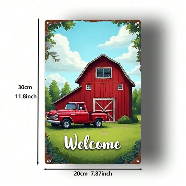 1pc Red Vintage Truck Metal Sign, Distressed Barn Iron Art Wall Decor - view 2