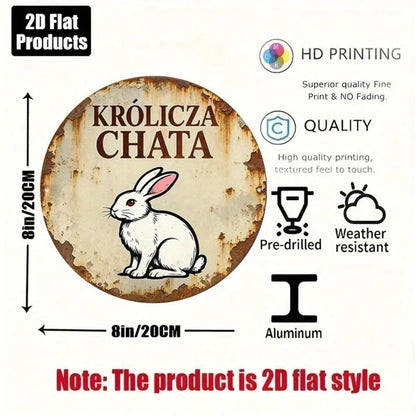 1pc Vintage French Rabbit House Metal Wall Sign, 8-Inch Round Krlcz Chatka Plaque, Durable Aluminum 2D Flat Art - view 3