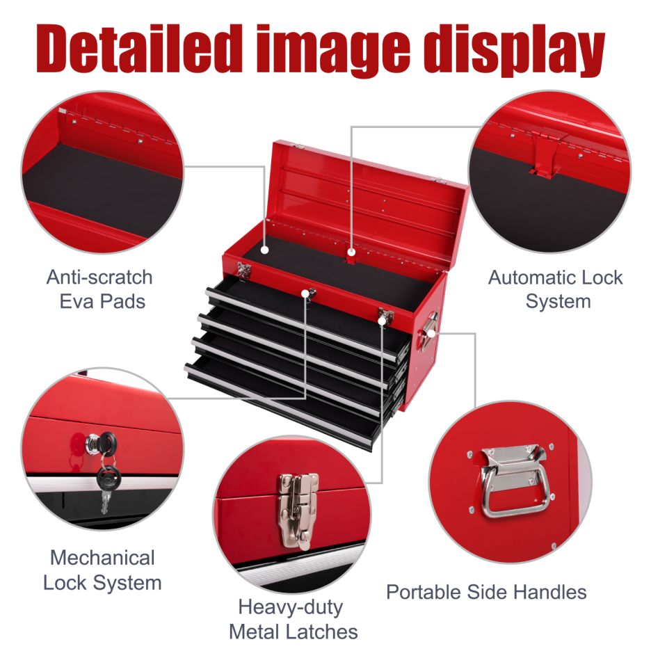 Heavy Duty Metal Tool Box, 21-inch, Portable Metal Tool Box With 4 Drawers, Small Tool Chest With EVA Liners - view 10