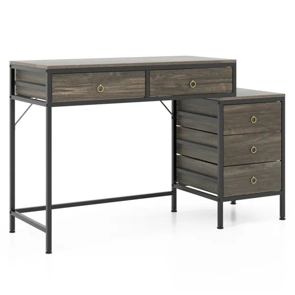Home Office Dual Desktop Desk With 5 Storage Drawers, Powder-Coated Metal Frame Engineered Wood - view 5