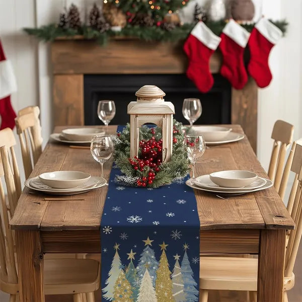 Christmas Table Runner 13x72 Inch, Xmas Trees Snowflakes Holiday Decorative Farmhouse Table Decoration For Kitchen - view 5