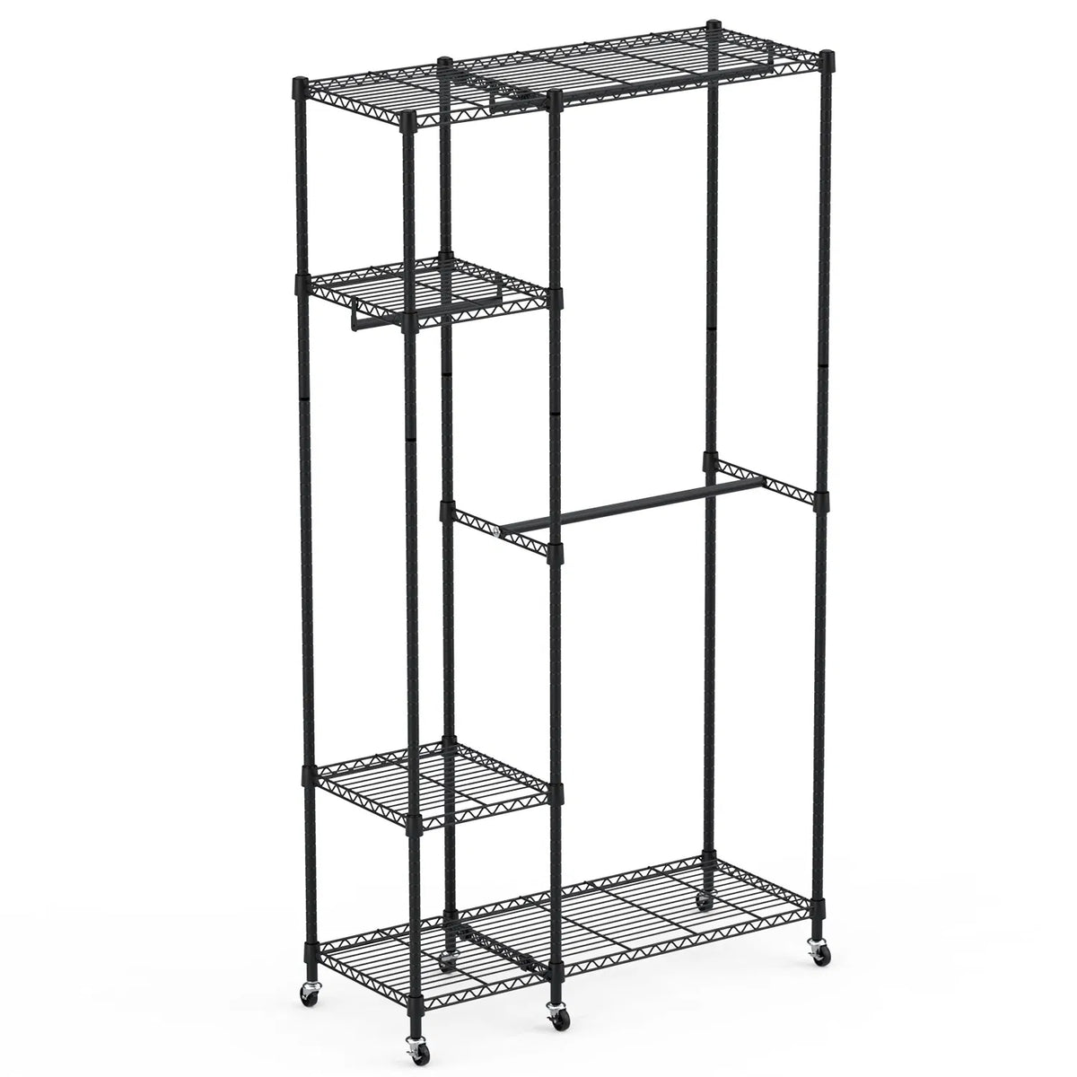4 Tier Heavy Duty Garment Rack With Wheels Carbon Steel Clothing Rack Portable Wardrobe Clothes Rack With 3 Hanging - view 4