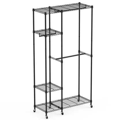 4 Tier Heavy Duty Garment Rack With Wheels Carbon Steel Clothing Rack Portable Wardrobe Clothes Rack With 3 Hanging - view 4