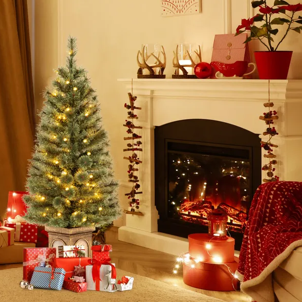 4 Feet Pre-Lit Potted Christmas Tree Pine Needles - view 2