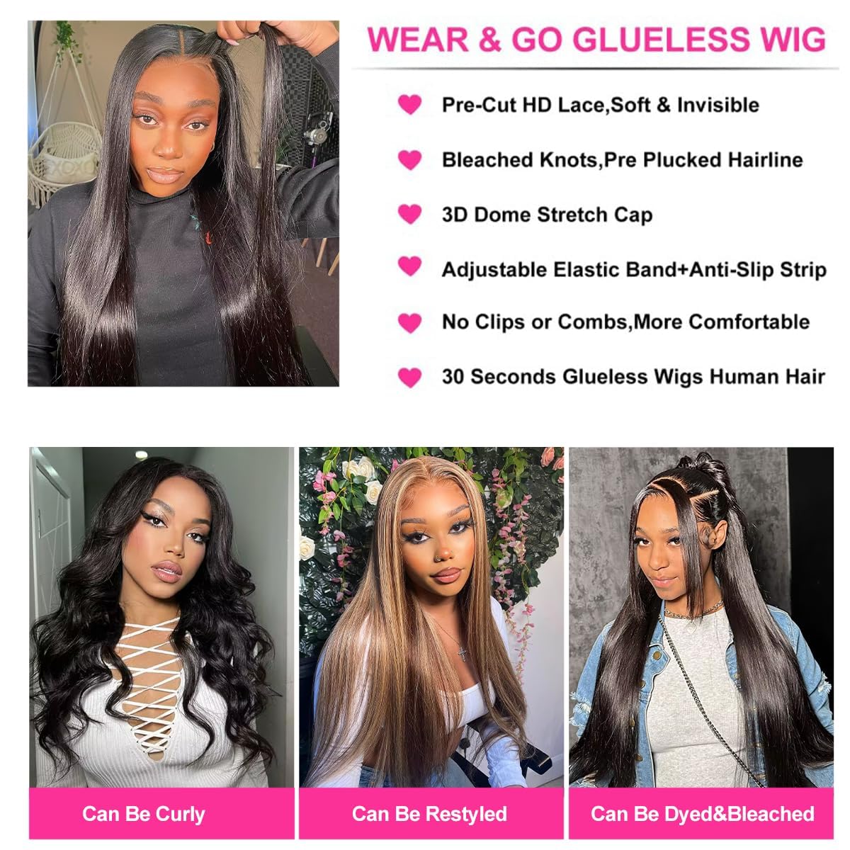 4x6 Lace Front Human Hair Wig, Straight, Natural Color, Density - view 2