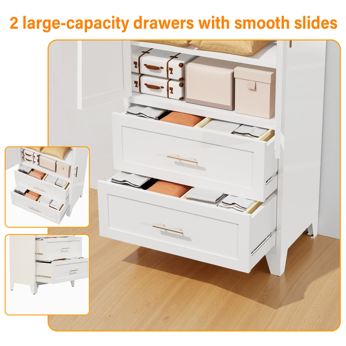 71inch Tall Metal Wardrobe Cabinet With 2 Drawers And Hanging Rod, 2 Doors Wardrobe Closet With Shelf For Bedroom - view 3