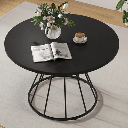Black 47" Round Dining Table, Family-Sized For 4-6 People, Hourglass Metal Base & Curved Tabletop - view 2