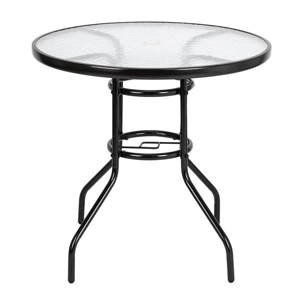 Outdoor Dining Table Round Toughened Glass Table Yard Garden Glass Table()