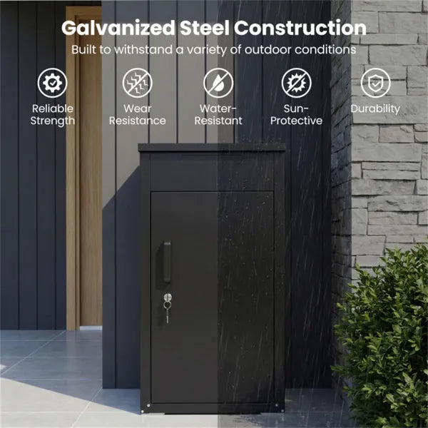 2-in-1 Lockable Mailbox & Package Delivery Box, Galvanized Steel For Outdoor Use (Black) - view 3