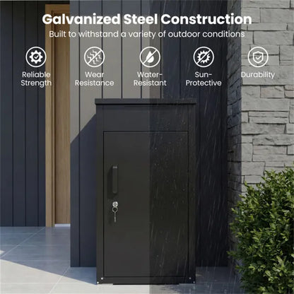 2-in-1 Lockable Mailbox & Package Delivery Box, Galvanized Steel For Outdoor Use (Black) - view 3