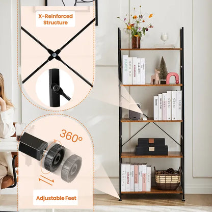 5 Tiers Bookshelf, Classically Modern Book Shelf, Book Rack, Storage Rack Shelves In Living Room&Home&Office - view 5