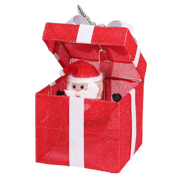 12in Motorized Pop-up Gift Box With Santa, Outdoor Christmas Decorations With Motor & 60 LED Lights