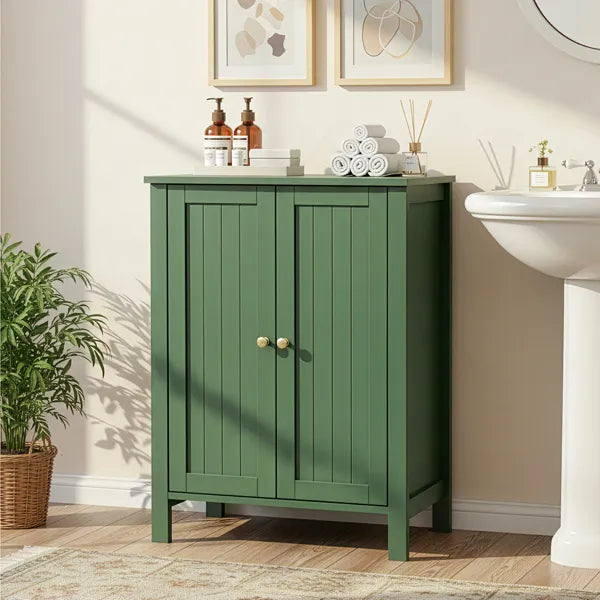 Forest Green MDF Painted With Vertical Stripes, 60 x 30 x 80cm, Double Door Bathroom Vanity