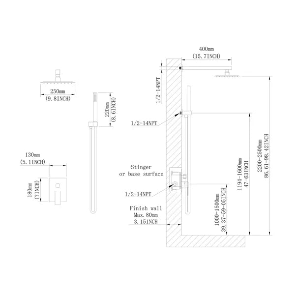 10 inch Shower Head Bathroom Luxury Rain Mixer Shower Complete Combo Set Wall Mounted - view 4
