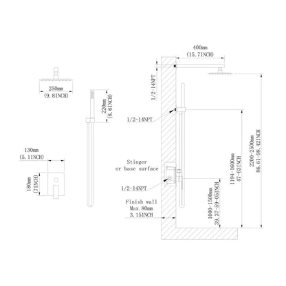10 inch Shower Head Bathroom Luxury Rain Mixer Shower Complete Combo Set Wall Mounted - view 4