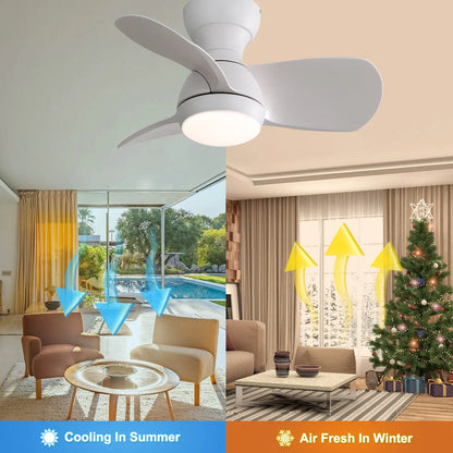23 Inch Indoor Ceiling Fan With 3 Color Dimmable 3 ABS Blades Remote Control Reversible DC Motor White With 18W Led