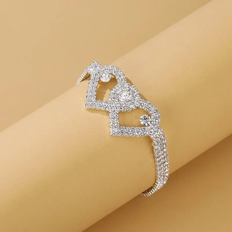 Double Heart Anklet Bracelet Love Barefoot Chain Bling Crystal Ankle Bracelet US - view 4