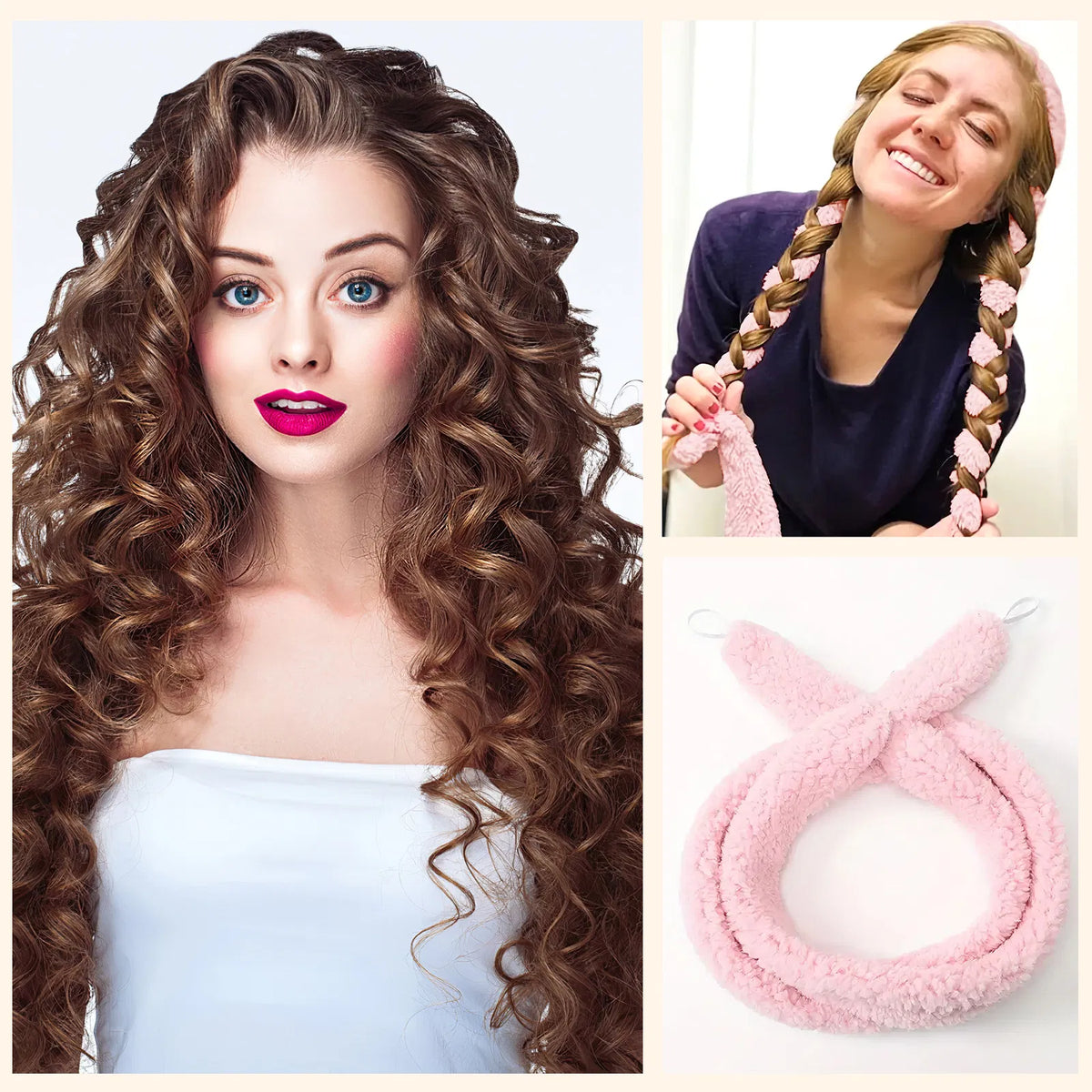 Satin Heatless Hair Curler, Lazy Natural Soft Wave DIY Heatless Curls For Sleep In Overnight, For All Hair Types - Pink - view 3