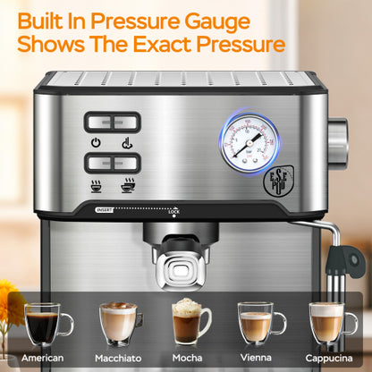 20 Bar Professional Espresso Machine With Milk Frother, Single & Double Shot, ESE Pod Compatible, Pressure Display - view 6