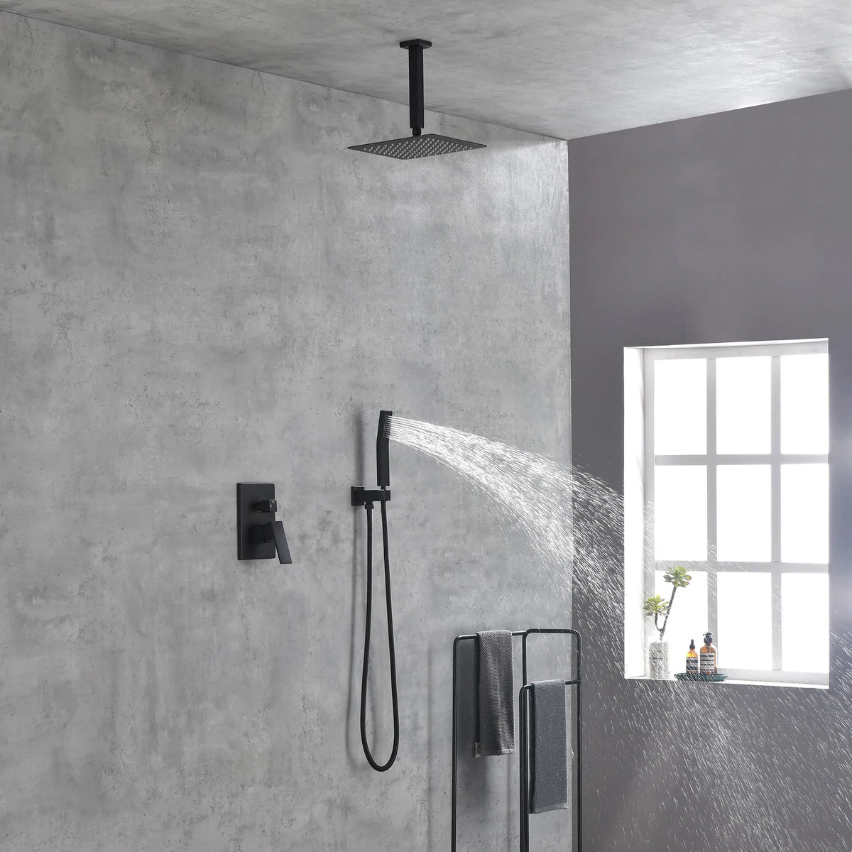 Matte Black Shower Set System Bathroom Luxury Rain Mixer Shower Combo Set Ceiling Mounted Rainfall Shower Head Faucet - view 10