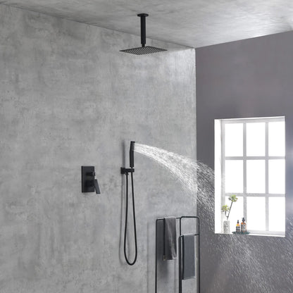 Matte Black Shower Set System Bathroom Luxury Rain Mixer Shower Combo Set Ceiling Mounted Rainfall Shower Head Faucet - view 10