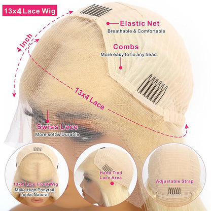 13x4 Lace Front Bob Wig, Color 613 Straight, Density - view 5
