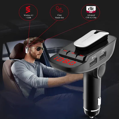 Car FM Transmitter W / Wireless Earpiece 2 USB Charge Ports Hands-free Call MP3 Player - view 2