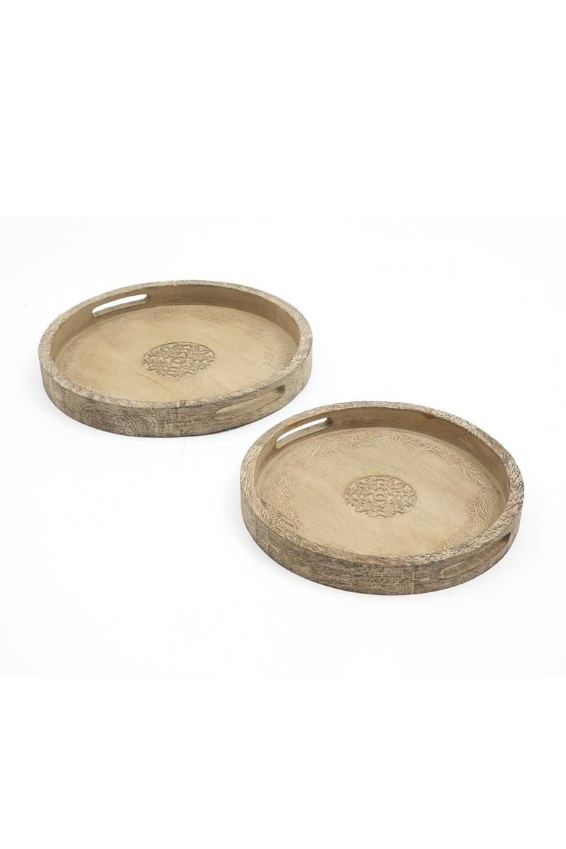 Round Mango Wood Serving Tray - 18inch Rustic Brown Design For Stylish Entertaining - view 5