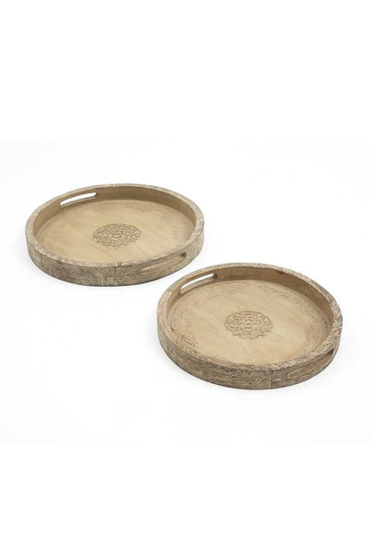 Round Mango Wood Serving Tray - 18inch Rustic Brown Design For Stylish Entertaining - view 5