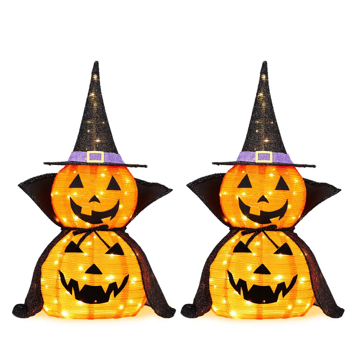 2Packs 3FT Halloween Collapsible Lighted Pumpkin Decoration, 176 LED Pop-Up Pumpkin Lamp with Cape