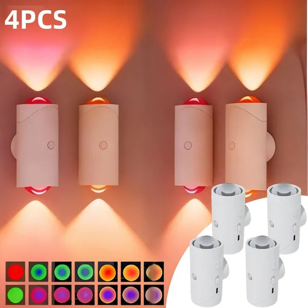 4pcs Rechargeable LED Night Light Wall Lamp Commercial StrobeLight Multi-color Mode Dimmable Indoor Light Magnetic