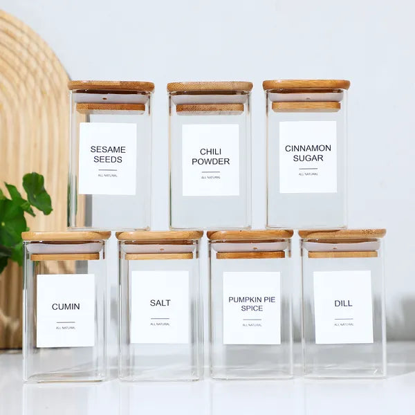 18 PCS Square Seasoning Jar Pepper Seasoning Bottle Pepper Powder Bottle 240ml Bamboo Wood Glass Seasoning Tank Square - view 3