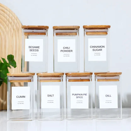 18 PCS Square Seasoning Jar Pepper Seasoning Bottle Pepper Powder Bottle 240ml Bamboo Wood Glass Seasoning Tank Square - view 3