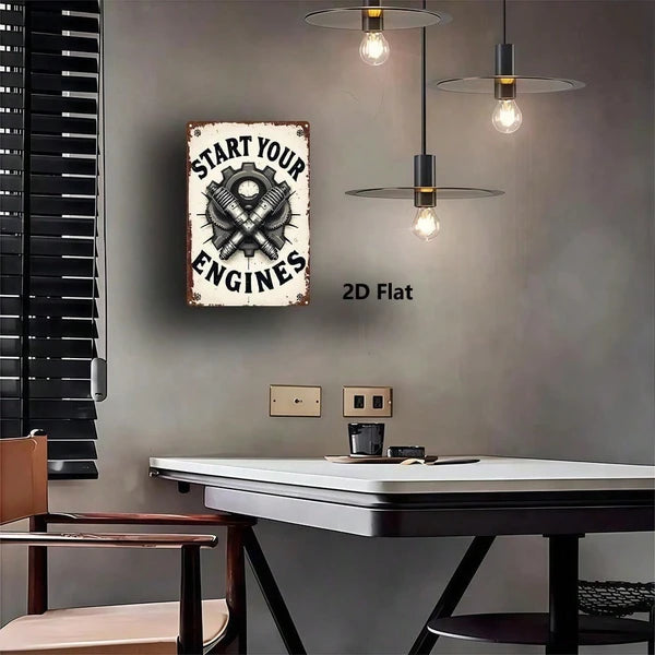 1pc 8x12 Inch Tin Sign Gear Spark Plug Classic Character Design, Vibrant Retro Metal Plaque For Bedroom Home Theater - view 4