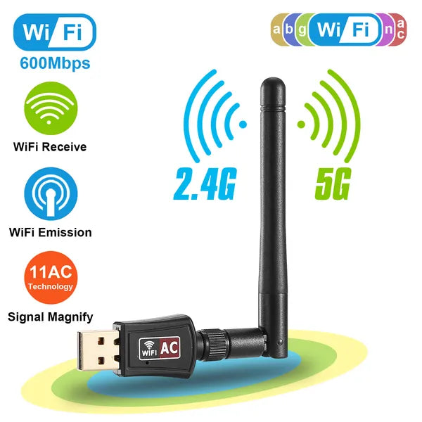 USB WiFi Adapter AC600Mbps 5G/2.4G Dual Band 802.11ac Wireless Network Adapter W / 2dBi External Antennas For PC