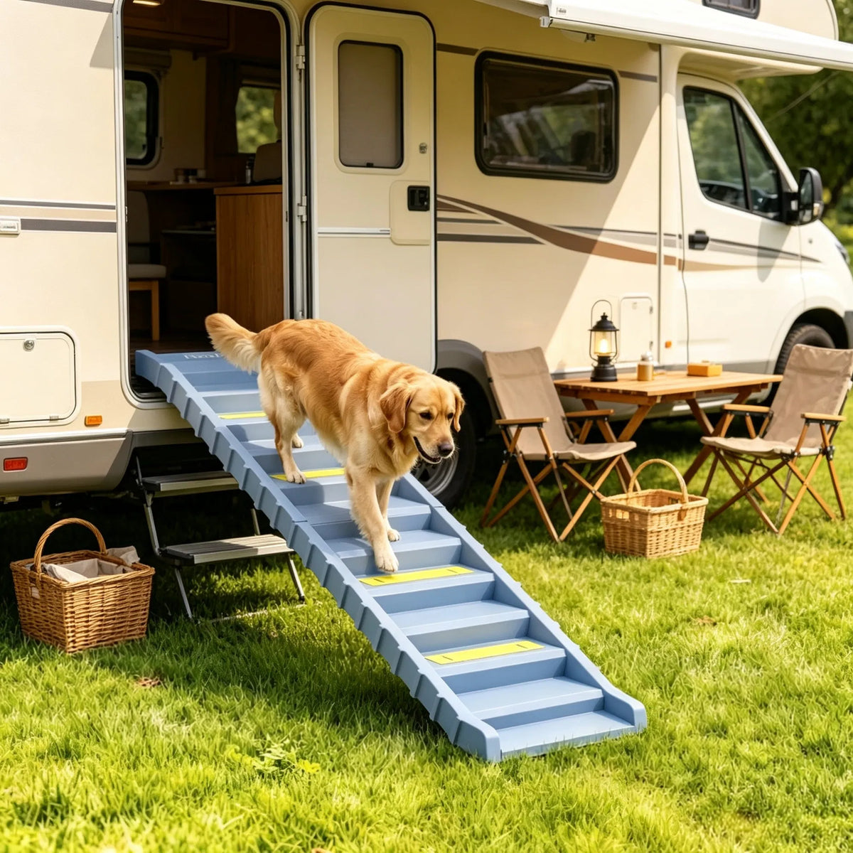 Gray Portable Dog Ramp Foldable Stairs for Medium Small Dogs to Get on Car Truck SUV - view 4