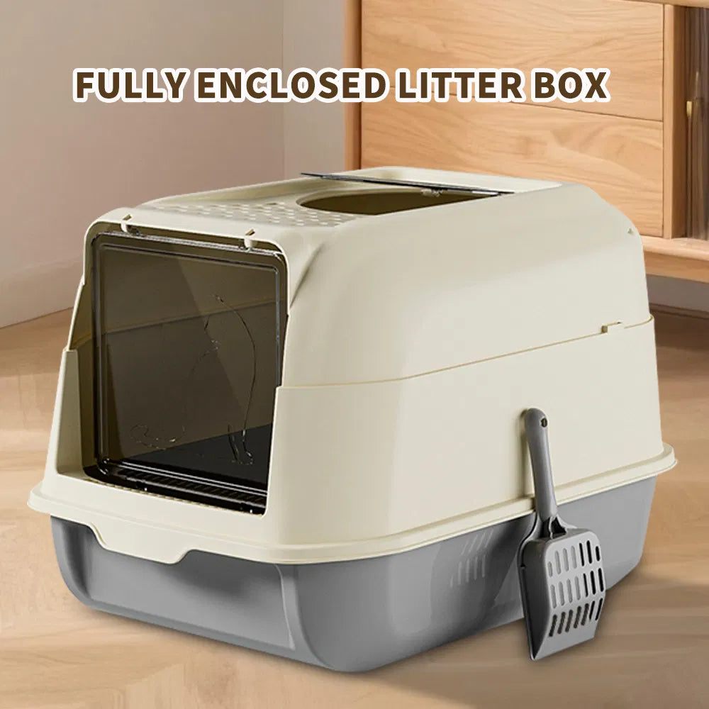 Extra Large Dual-Entry Cat Litter Box, Convertible Open&Enclosed, Gray, Odor Control, Easy Clean - view 2