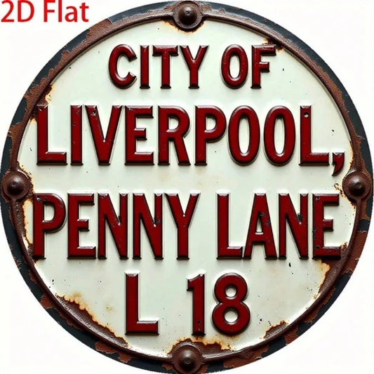 Retro Round Metal Wall Decor Liverpool Penny Lane Vintage Design - view 2