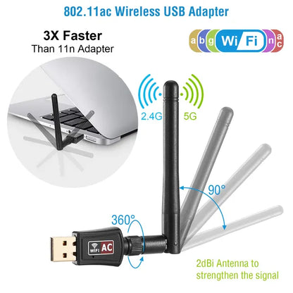 USB WiFi Adapter AC600Mbps 5G/2.4G Dual Band 802.11ac Wireless Network Adapter W / 2dBi External Antennas For PC - view 3