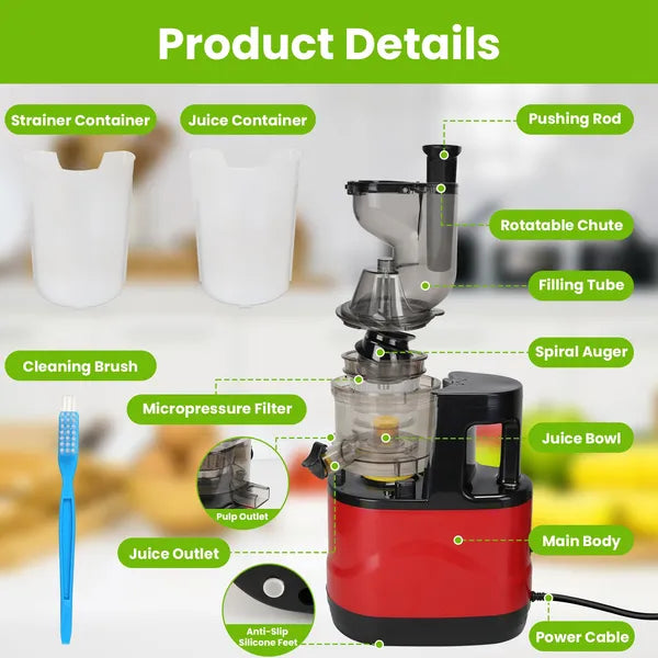 Cold Press Juicer Machine 300W Electric Slow Masticating Juicer For Whole Vegetable And Fruit With Reverse Function - view 3