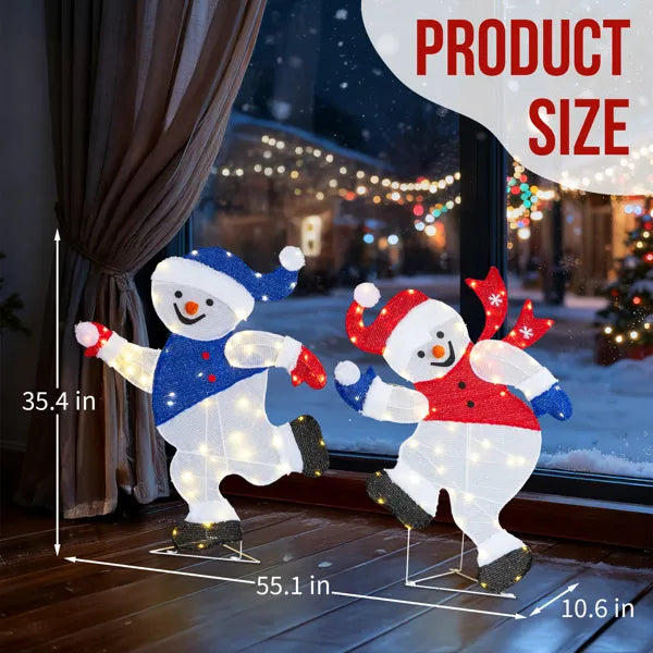 Set Of 2 Lighted Running Snowman Christmas Decorations, Pre-lit 2D Holiday Decor With 120 Warm White LED Lights - view 7