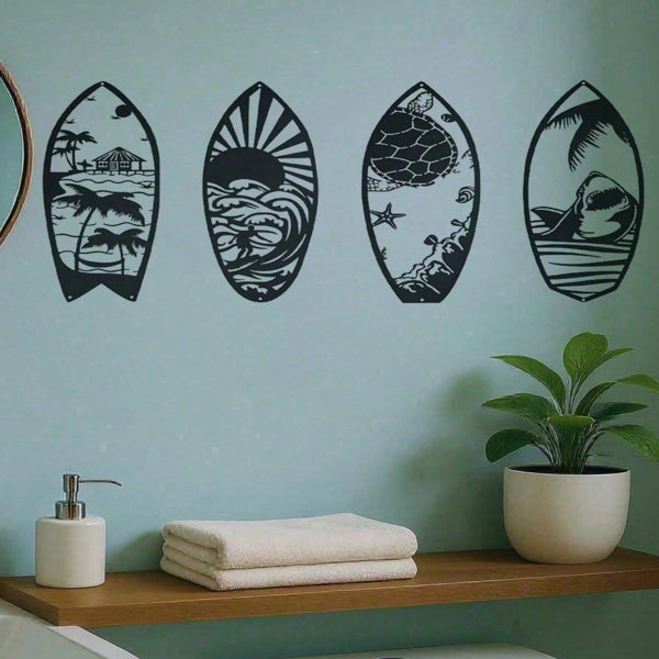 4 Piece Metal Surfboard Wall Art Coastal Beach House Decor Modern Sculpture For Living Room Bedroom Kitchen Gift - view 2