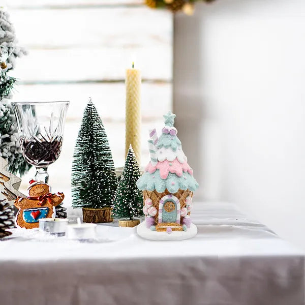 Gingerbread House Decorations, Pastel Pink Gingerbread Christmas Decor
