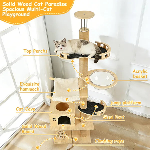 Floor To Ceiling Cat Tree, 6 Level Adjustable Height Climbing Tower With Thickened Scratching Posts - view 4