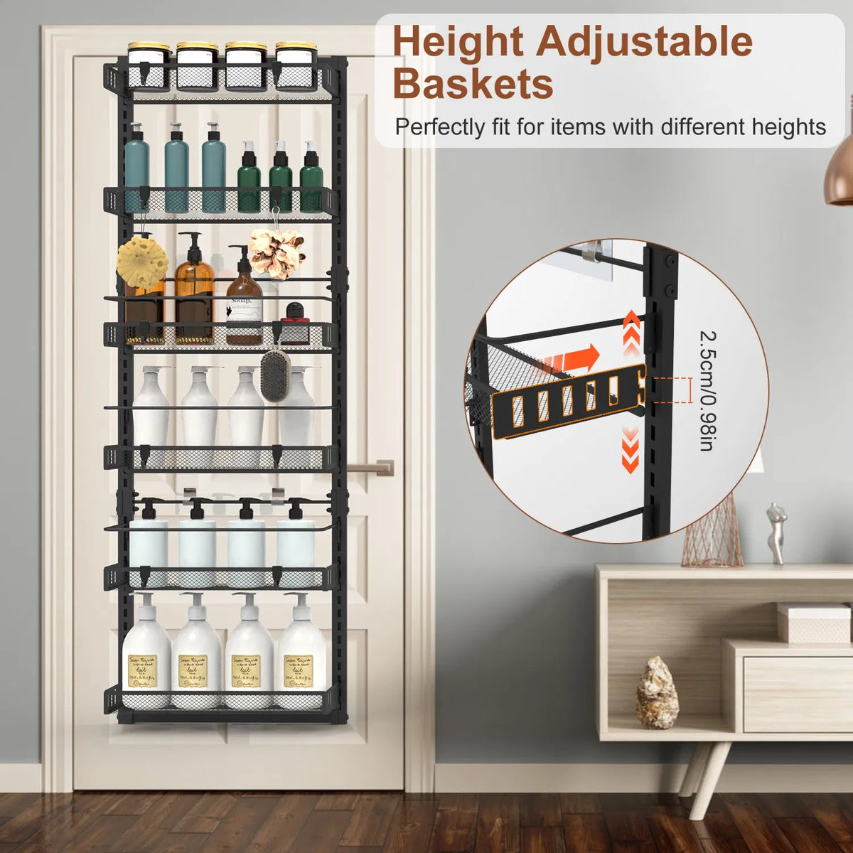 10LBS Loading 6-Tier Over The Door Pantry Organizer, Large Metal Door Spice Rack - view 5