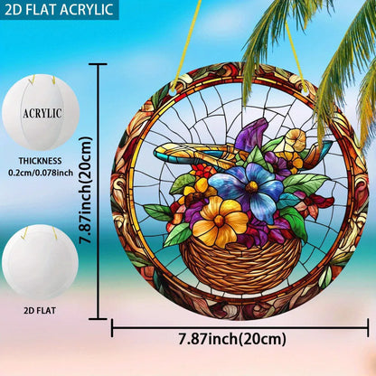 High Definition Printed Flower Basket Acrylic Hanging Ornament Transparent Home Garden Decor - view 5