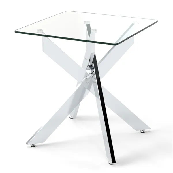 20" X 20" X 22.5" Glass Side Table, Silver Tempered Glass End Table With Intersecting Metal Base - view 2