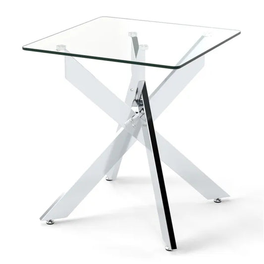 20" X 20" X 22.5" Glass Side Table, Silver Tempered Glass End Table With Intersecting Metal Base - view 2